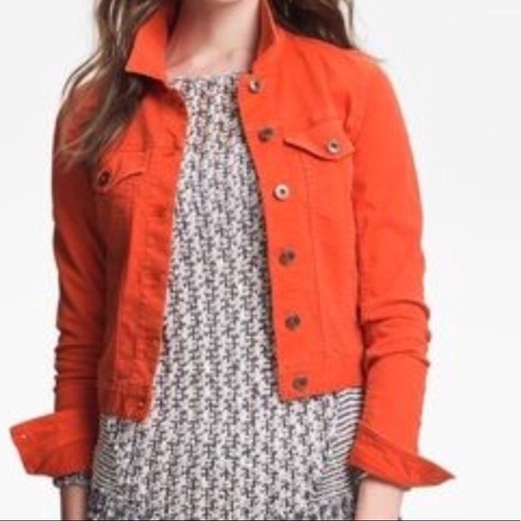 cropped orange denim jacket
